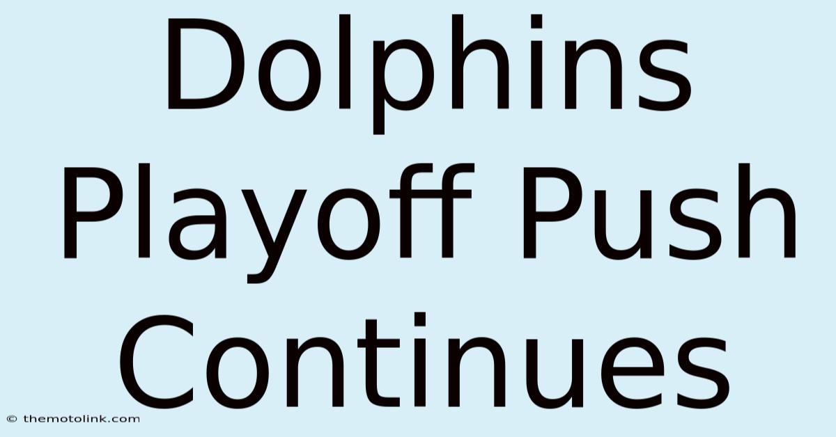 Dolphins Playoff Push Continues