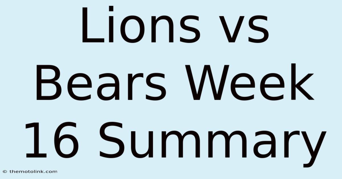 Lions Vs Bears Week 16 Summary