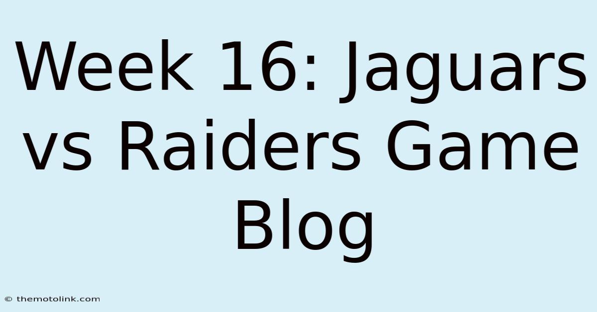 Week 16: Jaguars Vs Raiders Game Blog